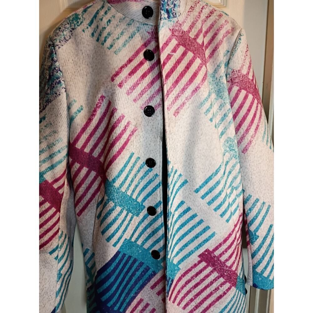 Vlitvba Button Up Coat Red And Blue Pattern Pockets Women's Sz XL Boho Preppy